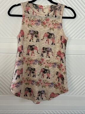 Ginger G Cream Tank with Floral Elephant Print